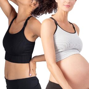 Ingrid & Isabel Maternity & Nursing Sports Bra 2-Pack, Black + Black/White, S