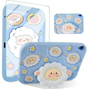 for iPad 10th Generation Case iPad 10.9 Case with Screen Protector Shoulder Strap Cute Sheep Case Stand Kickstand Cartoon Silicone Cover Girls Kids for iPad 10th Gen 10.9''（Blue）