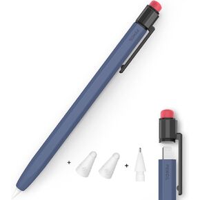 حافظة متوافقة مع حافظة السيليكون من الجيل الأول من Apple Pencil، حافظة واقية مثالية ومريحة من السيليكون مع غطاء سن بديل وغطاء من الألياف (أزرق منتصف الليل)