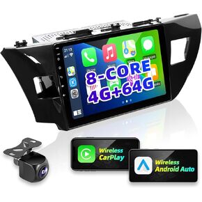 for Toyota Corolla 2014-2016 Upgrade Android Radio Compatible with Wirelessly Carplay Android Auto Car Stereo Bluetooth Navigation Touch Screen GPS 8core 4GB RAM 64GB Head Unit Media Player