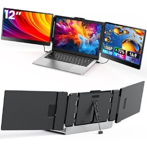 Fagomfer Laptop Screen Extender, 12’’ Triple Laptop Monitor Extender Ultra Slim 1080P FHD IPS Portable Monitor for Laptop with Stand Compatible with Mac Windows Linux Switch PS4/5
