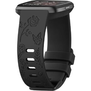 AK Floral Engraved Band Compatible with Fitbit Versa 2 Bands/Fitbit Versa Bands/Versa Lite/Versa SE, Soft Sport Replacement Wristbands for Fitbit Versa 2 Smart Watch Women Men
