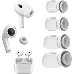 4 Pairs Replacement Ear Tips for AirPods Pro Generation 1&2 with Noise Reduction Hole, Premium Silicone Ear Tips for AirPods Pro (XS/S/M/L), White