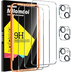 Milomdoi 4 Pack Screen Protector for Apple iPhone 11 with 4 Pack Tempered Glass Camera Lens Protector, Ultra 9H Accessories, Case Friendly, Mounting Frame, 2.5D Curved, Transparent