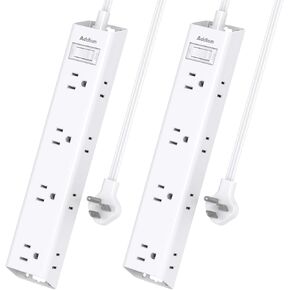 2 Pack Surge Protector Power Strip - Flat Plug Extension Cord, 12 Outlet Extender 3 Sides with Overload Protection, 5ft, 1050J, Wall Mount Multi Plug Adapter for Home Office College Dorm Essentials
