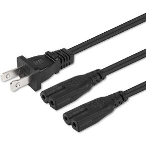 PNGKNYOCN AC 5.9Ft 2 Prong Polarized Power Cord Y Splitter with SJT 18AWG 2-Prong Cable Standard 7A 125V for TV Power Replacement Cable (Black)