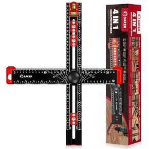 Saker 4-in-1 Drilling Positioning Ruler, Adjustable 13.78in Multifunctional T Square Ruler, Cabinet Hardware Jig, Marking Gauge Tools for Woodworking, Cabinet Drawer Door Hole Drilling Template