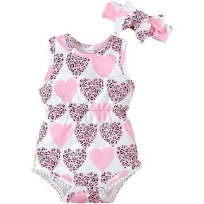 Mioglrie Newborn Baby Girl Clothes Baby Girl Romper Sleeveless Jumpsuit Infant Outfits Summer Heart Bodysuit Headband