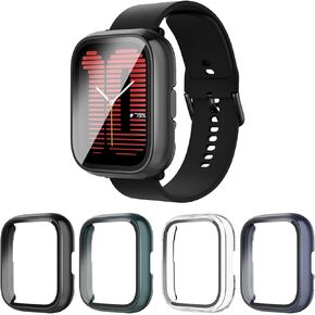 Screen Protector Case for Amazfit Active 2023 New Smartwatch, [4-Pack] Hard PC Bumper & Tempered Glass Film Replacement Accessories for Amazfit Active