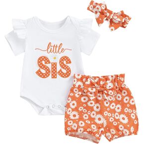 GOOCHEER Big Sister Little Sister Matching Outfits Toddler Baby Girl Romper Shirt Top Daisy Shorts Set Summer Clothes
