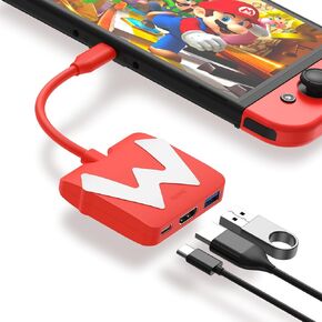 Portable USB C to HDMI Adapter for Nintendo Switch OLED/NS/Steam Deck/MacBook Pro Air/iPad Pro/USBC Port Phone, Slim TV Dock Station, Replacement Travel Dock for Switch, Red