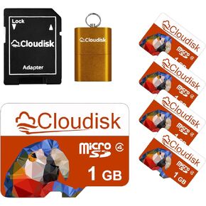 Pack of 5 Parrot-Prime Micro SD Card 1GB Flash Memory Card C4 with SD Adapter, Card Reader (1GB)
