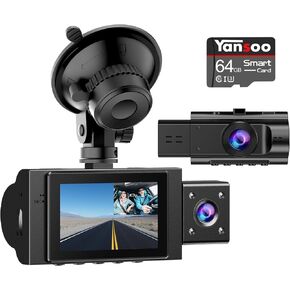 Dual Dash Cam Front and Inside with 64GB Card, FHD 1080P Dash Camera for Cars Dashcams for Cars with Infrared Night Vision Car Camera 24H Park Monitor Motion Detection G-Sensor for Taxi Uber