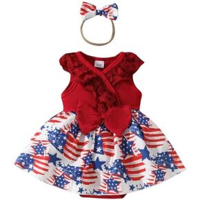 4th of July Baby Girl Outfit Sleeveless Onesie My 1st 4th of July Romper Dress Fourth of July America Flag Clothes