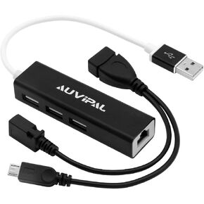 AuviPal LAN Ethernet Adapter with 3 Ports USB OTG Hub for Fire Stick, Chromecast, Google Home Mini, Raspberry Pi Zero - Powered Micro USB OTG Cable Included