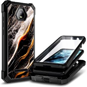 NZND Compatible with Schok Volt SV55 Case with [Built-in Screen Protector], Full-Body Protective Shockproof Rugged Bumper Cover, Impact Resist Case for Schok Volt SV55 SV55216 (Black Marble)