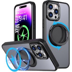 Magnetic Ring Case for iPhone 14,iPhone 13 Case,Compatible with MagSafe with 360° Ring Stand Shockproof Protection Cover Case for iPhone 13/14 Black