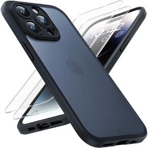 TOCOL 3 in 1 for iPhone 14 Pro Case, [Upgraded Camera Protection], [Military Grade Drop Tested] Shockproof Slim Translucent Matte Back Cover 6.1", Black