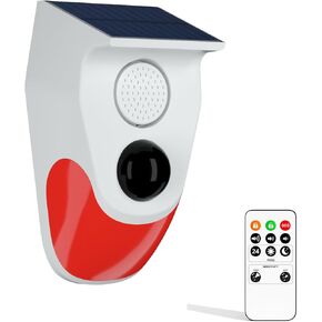 Solar Sound & Light Alarm Motion Sensor with Remote Control 120 Decibels Siren Sound Alert Flash Warning Strobe Security Alarm System for Home Farm Villa (CT90R-without voice)
