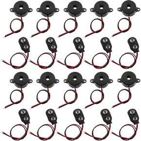 The Lord of the Tools 10PCS Electronic Buzzer Alarm Sounder Continuous Sound Beep & 10PCS 9V Battery Clip Connector for Computer Printer Copier Alarm Electronic Toy Telephone Timer