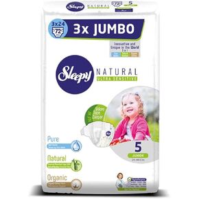 SOHO|Sleepy 3X Jumbo Natural Baby Diapers, Made from Organic Cotton and Bamboo Extract, Ultimate Comfort and Dryness, Diapers- Size 4 MAXI (Child Weight 15-31 Lbs,90 Count)