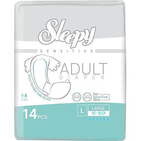 Sleepy Adult Diapers, Unisex for Sensitive Skin, Odour Control, Wetness Indicator, Comfortable &Adjustable, Maximum Absorbency & Leak Protection, LARGE-100-150 cm,Count-14PCs|SOHO