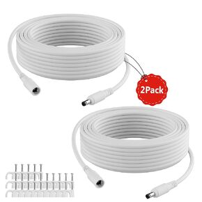 12V DC Power Extension Cable 20 FT (2-Pack), 5.5 mm x 2.1 mm 5521 Male to Female Supply Adapter Cord, Compatible with CCTV Security Camera, IP Network, DVR Standalone, LED Strip, Router, 5V 9V 12V 24V