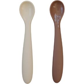 Cream and Charcoal Silicone Spoon Set by Mebie Baby, 2 Pack, Silicone Baby and Toddler Spoons for Snacks and Meal Time, Great Feeding Spoons for Babies, Neutral Color Baby Spoons