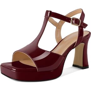 SAMMITOP Women's Platform Chunky High Heels T-Strap Sexy Sandals Open Square Toe Ankle Strap Wedding Party Prom Dress Shoes 3.5 Inch