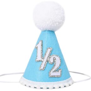 MADENG 1/2 Birthday Hat - Half Birthday Girl/boy Outfit,Baby 6 Month Birthday Boy Hat (blue1/2hat)