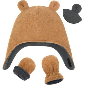 Baby Winter Hat Reversible Baby Hat and Mitten Set Newborn Hat Kids Toddler Winter Hat Boys Girls Fleece Bear Baby Hats