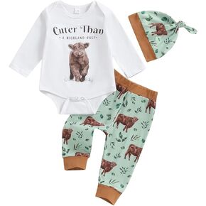 Baby Boy Farm Clothes Newborn Coming Home Outfit with Hat Infant Boy's Long Sleeve Romper & Pant Sets