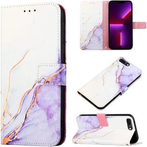Compatible with iPod Touch 7 Wallet case for Women, Touch 6 Case with Card Holder Luxury Leather with Kickstand Protective Case for iPod Touch 5/6 / 7th Marble Pink Purple
