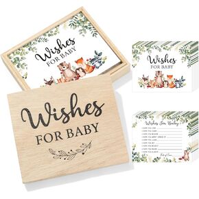 51PCS Baby Shower Advice Cards and Wooden Keepsake Box Wishes for Baby Cards Double Sided Greeting Cards Newborn Baby Best Wishes Cards for Gender Reveal Baby Shower Favors Party Supplies