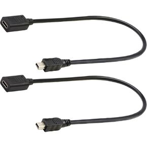 zdyCGTime (2-Pack) USB 2.0 Mini B Male Extender Cable, 90 Degree Right & Left Angled USB 2.0 Mini B Male to Male Extension Cable Data Sync and Charging Cable for Laptop & Tablet & Mobile Phone (28CM)