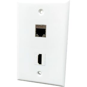 Shielded CAT7 Ethernet HDMI Wall Plate Female to Female, Single Gang 4K HDMI and CAT 7 RJ45 Cover Plate for CAT8/CAT7/CAT6 Network Cables/HDTV