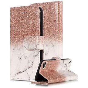 for iPod Touch 7th/6th/5th Generation Marble Wallet Case,Areall Colorful Hybrid Flip Folio Kickstand Shockproof Full Protective Phone Cover for iPod Touch 5/6/7,Rose Gold White