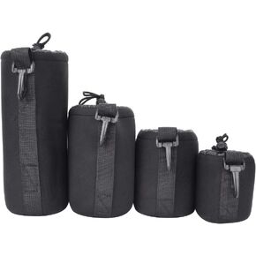 Lens Pouch Set, 4PCS S M L XL Camera Storage Bags Portable Neoprene Black Elastic Shock Absorption DSLR Cover Pouch Protective Cases Thick Large Pouches