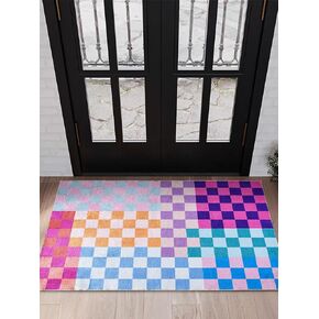 Multicolored Checkerboard Rug 4x6 Retro Funky Washable Area Rugs for Living Room Bedroom Kitchen Entryway Dorm Aesthetic, Thin Rainbow Colorful Checkered Rug Modern Geometric Accent Floor Carpet