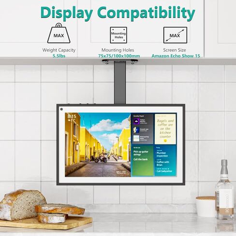 WALI Under Cabinet Mount for Echo Show 15, 360 Degree Rotation Mounting Bracket, Tilt Swivel for Alexa Echo Show 15, Holds up to 5.5lbs (ECS003), Black in Saudi Arabia