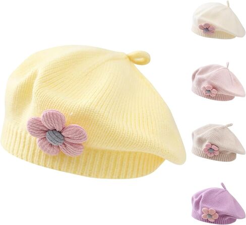Little Girls Beret Hat Winter Warm Beanie Cap Toddler French Style Knit Hat Baby Cute Flower Berets in Saudi Arabia