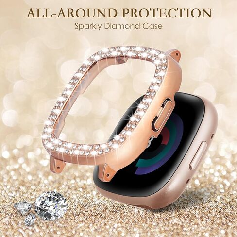 MOFREE Bling Band Compatible for Fitbit Versa 4 Bands/Fitbit Sense 2 Bands Women with Hard Bling Bumper Protective Case Cover,Jewelry Diamond Rhinestone Metal Wristband for Fitbit Versa 4/Sense 2 in Saudi Arabia