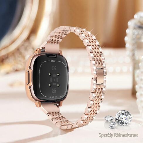 MOFREE Bling Band Compatible for Fitbit Versa 4 Bands/Fitbit Sense 2 Bands Women with Hard Bling Bumper Protective Case Cover,Jewelry Diamond Rhinestone Metal Wristband for Fitbit Versa 4/Sense 2 in Saudi Arabia