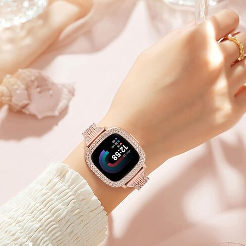 MOFREE Bling Band Compatible for Fitbit Versa 4 Bands/Fitbit Sense 2 Bands Women with Hard Bling Bumper Protective Case Cover,Jewelry Diamond Rhinestone Metal Wristband for Fitbit Versa 4/Sense 2 in Saudi Arabia