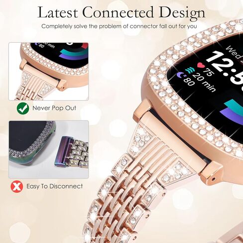 MOFREE Bling Band متوافق مع Fitbit Versa 4 Bands/Fitbit Sense 2 Bands للنساء مع غطاء حماية ممتص للصدمات صلب، سوار معصم معدني من حجر الراين والمجوهرات من أجل Fitbit Versa 4/Sense 2 in Kuwait