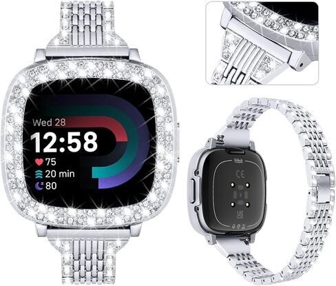MOFREE Bling Band Compatible for Fitbit Versa 4 Bands/Fitbit Sense 2 Bands Women with Hard Bling Bumper Protective Case Cover,Jewelry Diamond Rhinestone Metal Wristband for Fitbit Versa 4/Sense 2 in Saudi Arabia
