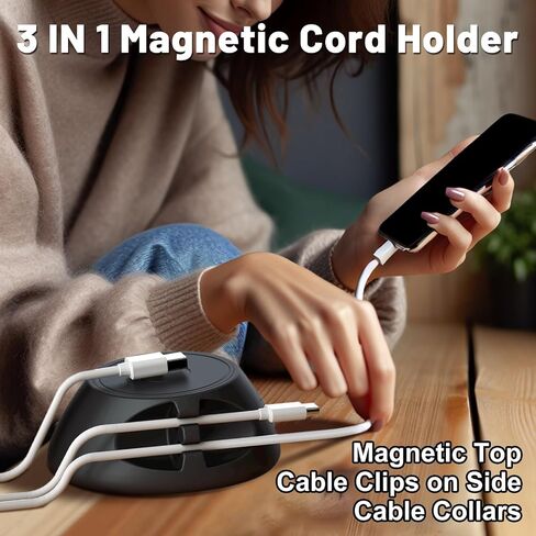 Magnetic Cord Holder Cable Organizer - SOOOEC 3 in 1 Wire Magnetic with 4 Cable Clips & Strong Magnet Top, Charger Cord Management Holder for All Cables, Side Table Nightstand Desktop in Saudi Arabia