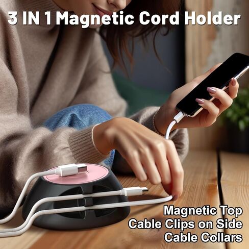 Magnetic Cord Holder Cable Organizer - SOOOEC 3 in 1 Wire Magnetic with 4 Cable Clips & Strong Magnet Top, Charger Cord Management Holder for All Cables, Side Table Nightstand Desktop in Saudi Arabia