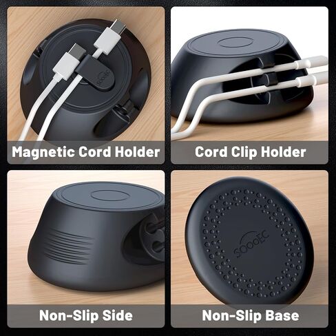 Magnetic Cord Holder Cable Organizer - SOOOEC 3 in 1 Wire Magnetic with 4 Cable Clips & Strong Magnet Top, Charger Cord Management Holder for All Cables, Side Table Nightstand Desktop in Saudi Arabia