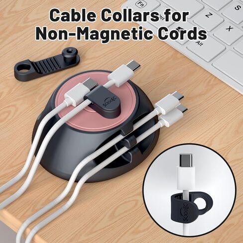 Magnetic Cord Holder Cable Organizer - SOOOEC 3 in 1 Wire Magnetic with 4 Cable Clips & Strong Magnet Top, Charger Cord Management Holder for All Cables, Side Table Nightstand Desktop in Saudi Arabia